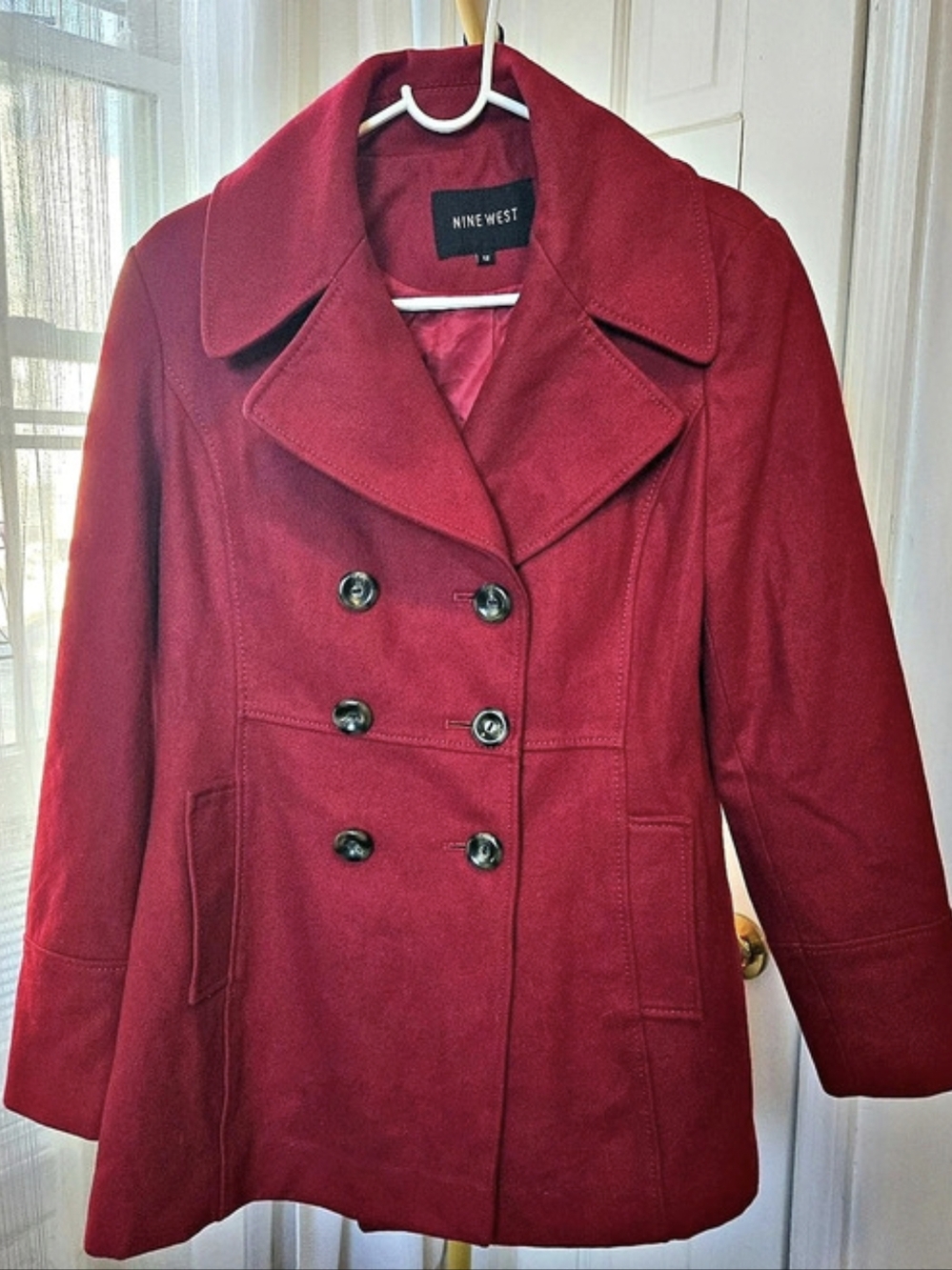 Nine West Wool Blend Double-Breasted Peacoat Red Size 12